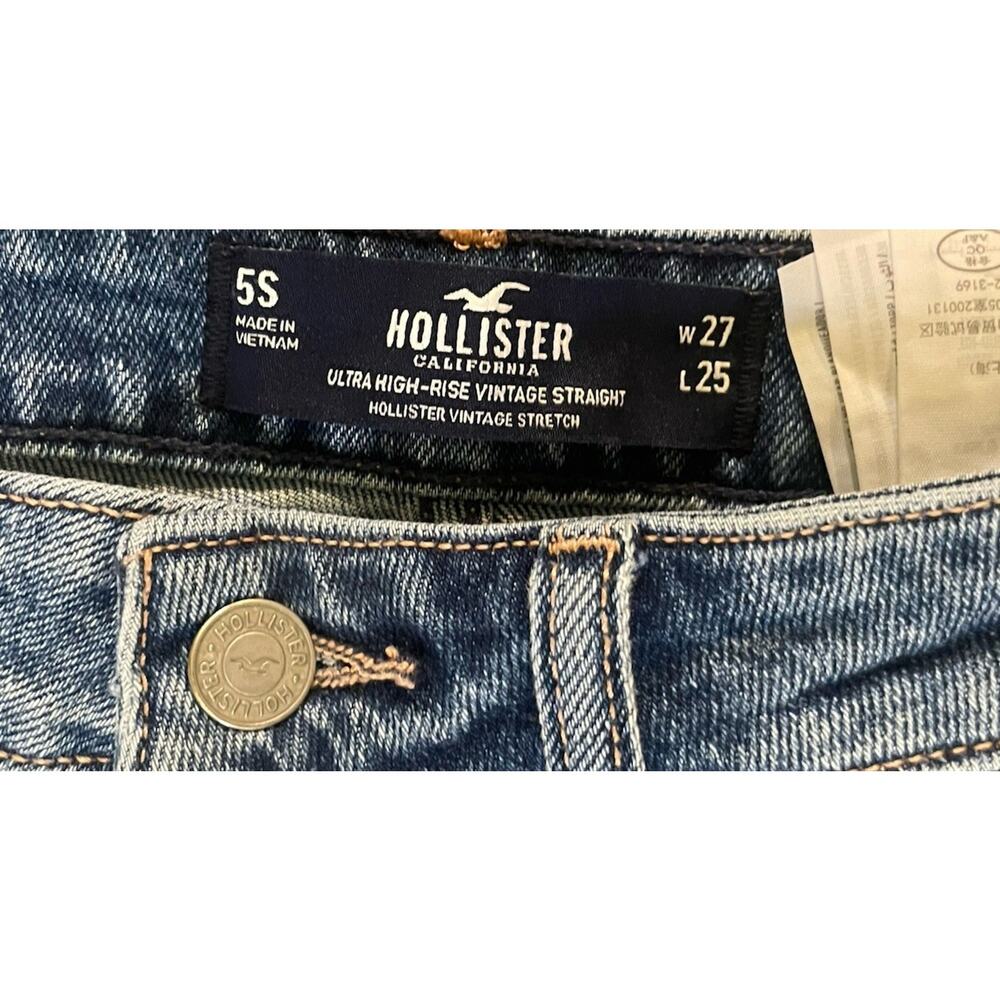 Hollister Ultra High Rise Vintage Straight Jeans 5S Distressed Ripped Stretch - Picture 3 of 6